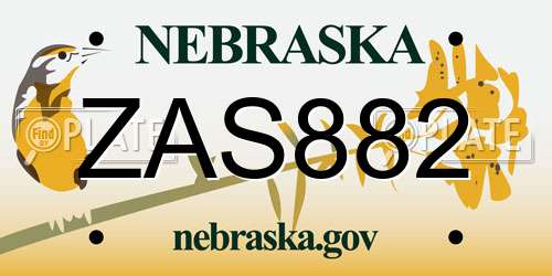 ZAS882 Nebraska License Plate