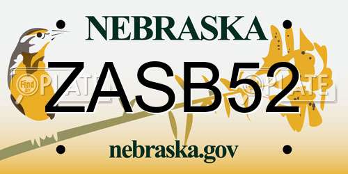 ZASB52 Nebraska License Plate