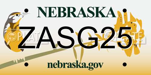 ZASG25 Nebraska License Plate
