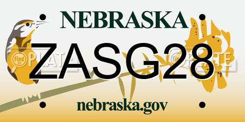 ZASG28 Nebraska License Plate
