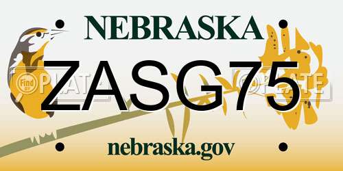 ZASG75 Nebraska License Plate
