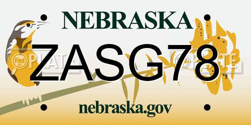 ZASG78 Nebraska License Plate