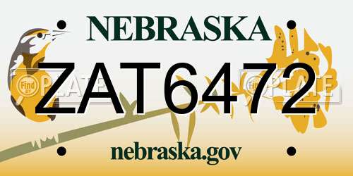ZAT6472 Nebraska License Plate