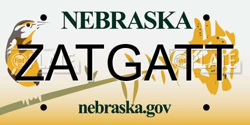 ZATGATT Nebraska License Plate
