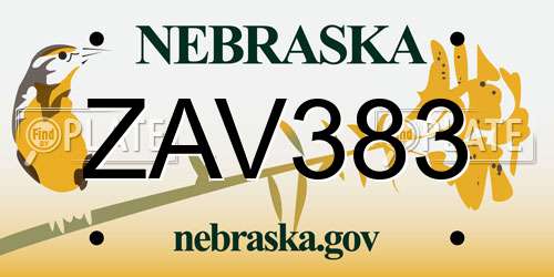 ZAV383 Nebraska License Plate