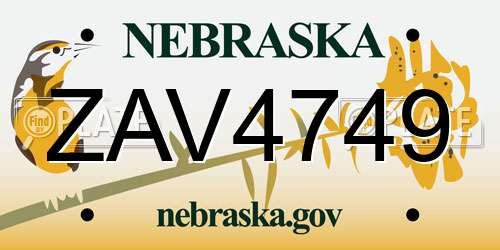 ZAV4749 Nebraska License Plate