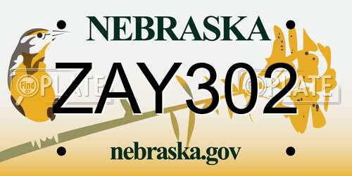 ZAY302 Nebraska License Plate