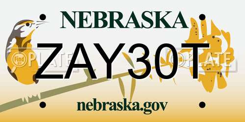 ZAY30T Nebraska License Plate