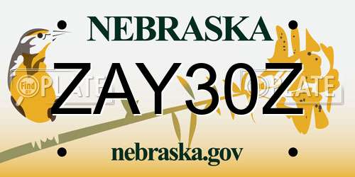 ZAY30Z Nebraska License Plate