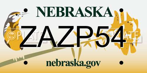 ZAZP54 Nebraska License Plate