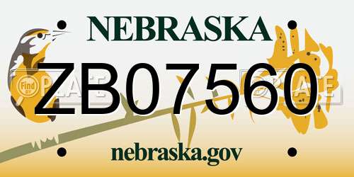 ZB07560 Nebraska License Plate
