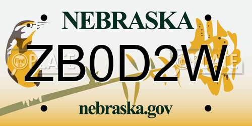ZB0D2W Nebraska License Plate