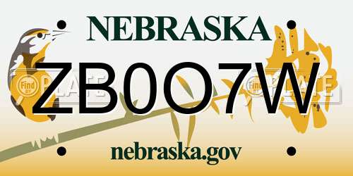 ZB0O7W Nebraska License Plate