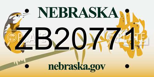 ZB20771 Nebraska License Plate