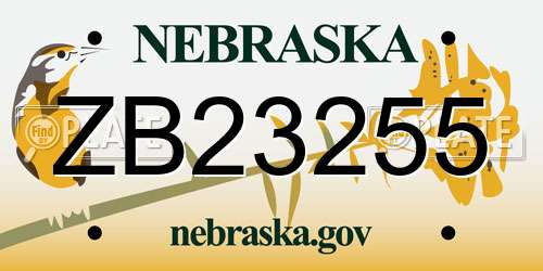 ZB23255 Nebraska License Plate