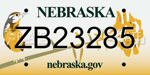 ZB23285 Nebraska License Plate
