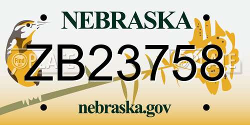 ZB23758 Nebraska License Plate