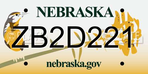 ZB2D221 Nebraska License Plate