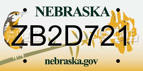 ZB2D721 Nebraska License Plate