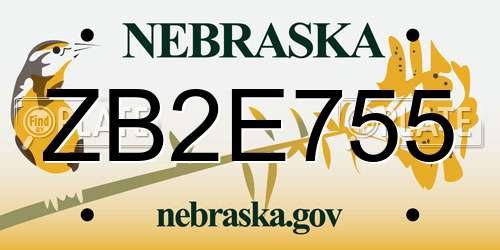 ZB2E755 Nebraska License Plate