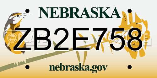 ZB2E758 Nebraska License Plate