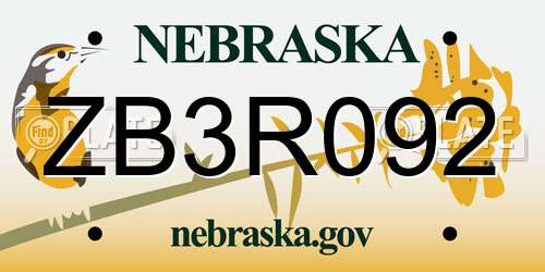 ZB3R092 Nebraska License Plate