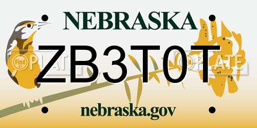 ZB3T0T Nebraska License Plate