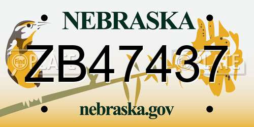 ZB47437 Nebraska License Plate