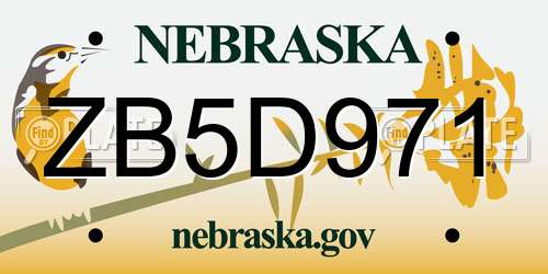 ZB5D971 Nebraska License Plate