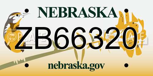 ZB66320 Nebraska License Plate