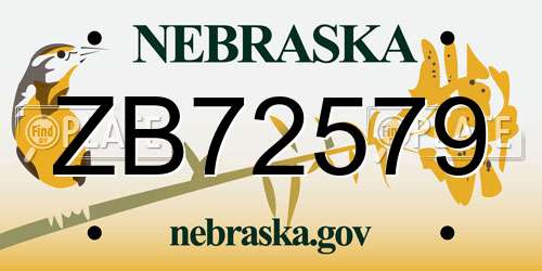 ZB72579 Nebraska License Plate