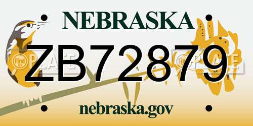 ZB72879 Nebraska License Plate
