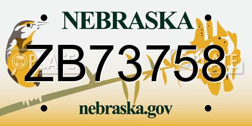 ZB73758 Nebraska License Plate