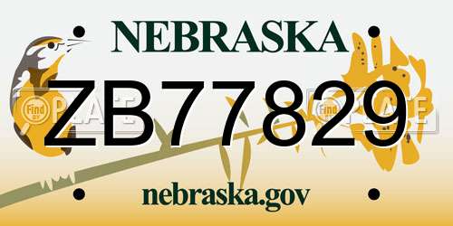 ZB77829 Nebraska License Plate