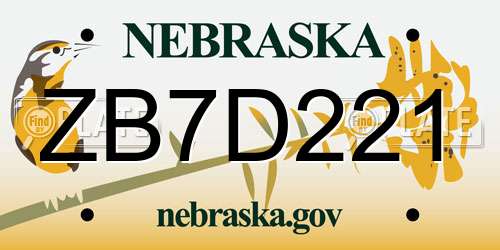 ZB7D221 Nebraska License Plate