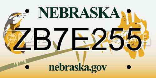ZB7E255 Nebraska License Plate