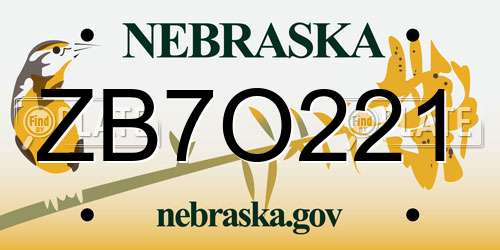 ZB7O221 Nebraska License Plate