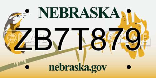 ZB7T879 Nebraska License Plate