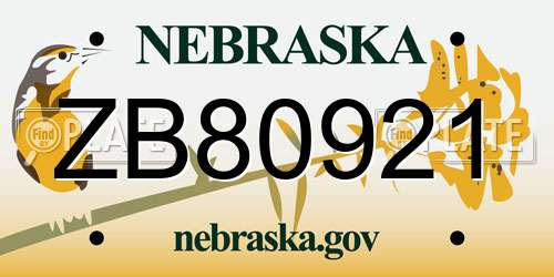 ZB80921 Nebraska License Plate