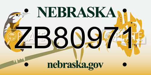 ZB80971 Nebraska License Plate