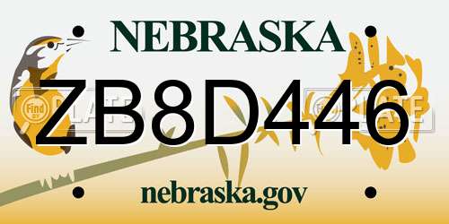 ZB8D446 Nebraska License Plate