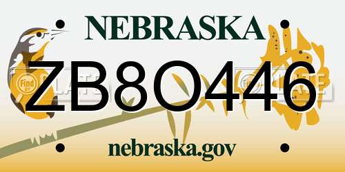 ZB8O446 Nebraska License Plate