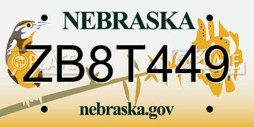 ZB8T449 Nebraska License Plate