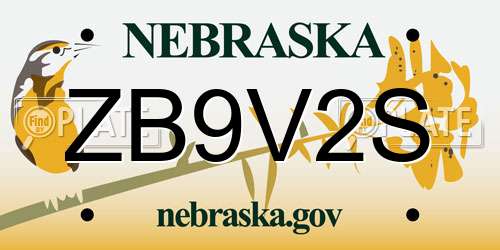 ZB9V2S Nebraska License Plate