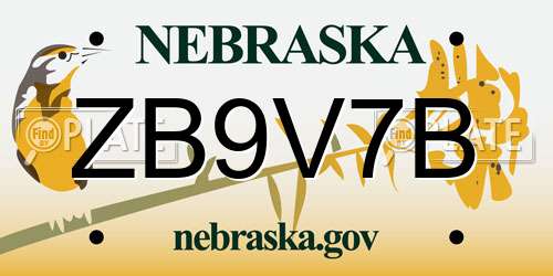 ZB9V7B Nebraska License Plate