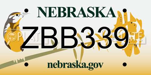 ZBB339 Nebraska License Plate