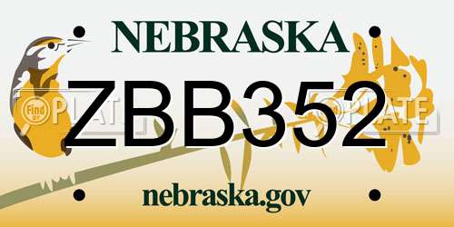 ZBB352 Nebraska License Plate