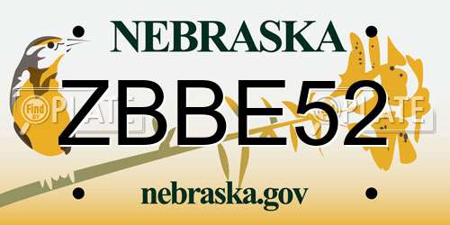 ZBBE52 Nebraska License Plate