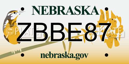 ZBBE87 Nebraska License Plate