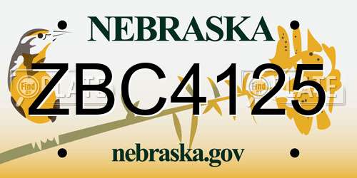 ZBC4125 Nebraska License Plate